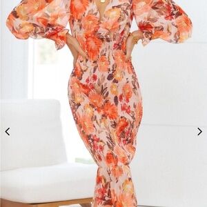 Floral Puff-Sleeve Midi Dress